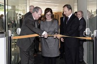 Inauguració de l'edifici Til·lers a càrrec d'Antoni Giró, rector de la UPC, Montserrat Sánchez, regidora del Districte de les Corts, i Joaquim Boixareu, president del Consell Social. 