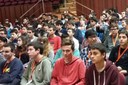 Els concursants a l'Auditori de l'edifici Vèrtex, del Campus Nord de la UPC, durant el lliurament de premis de la 52ena Olimpíada Matemàtica Espanyola.