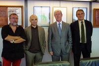 D'esquerra a dreta,  Jordi Bellmunt, membre de la comissió executiva de la 7a. Biennal i professor de la UPC; Lluís Comerón degà del COAC; Antoni Giró, rector de la UPC, i Ramón Torra, gerent de l’l’Àrea Metropolitana de Barcelona.