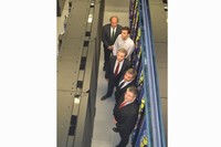 De dalt a baix de la imatge: Antonio Carasso, delegat d'Iberdrola a Catalunya; Luis Prieto, responsable d'R+D en recurs energètic d'Iberdrola; Álvaro Coitinho, responsable del projecte HPC4E a Brasil; Jesús García San Luis, director de relacions científiques i computació avançada de Repsol i José María Cela, director del departament de CASE al BSC.