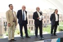 D'esquerra a dreta: Sebastià Olivella, director de l'ETSECCPB; Jordi Baiget, conseller d’Empresa i Coneixement i president del CIMNE; Eugenio Oñate, director del CIMNE; i Enric Fossas, rector de la UPC