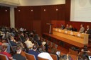 D’esquerra a dreta: Frederic Vilà, director de l’ l’Escola Politècnica Superior d’Enginyeria de Vilanova i la Geltrú (EPSEVG); Fernando Orejas, vicerector de Política de Recerca de la UPC; Neus Lloveras, alcaldessa de Vilanova i la Geltrú; Juan José Hernández Rey, vicedirector de l’Institut de Física Corpuscular (IFIC), i Michel André, director del Laboratori d’Aplicacions Bioacústiques (LAB) de UPC.
