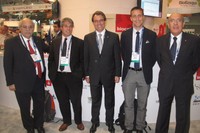 Andreu Mas-Colell, Óscar Carbó, el president Artur Mas,  Manel González, i Boi Ruiz, a l'estand de la Bio International Convention 