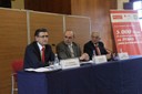 D'esquerra a dreta: Pablo Cigüela, sotsdirector general adjunt de Banco Santander; Ferran Sancho, rector de la UAB, i Eusebi Cima, president de FEPIME Catalunya.