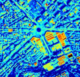 imatge tèrmica l&rsquo;àrea del recinte firal de montjuïc, per la nit. (&copy; institut cartogràfic i geològic de catalunya)